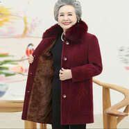 孜顏 中老年女裝冬裝外套厚媽媽裝老年人大衣加絨保暖70歲奶奶裝衣服 如意花酒紅 加絨 3XL （建議115-130斤）