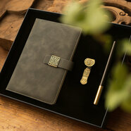 山頭林村順豐定制中國風(fēng)紅色筆記本禮盒高顏值刻字記事本U盤(pán)簽字筆學(xué)生畢業(yè)紀念品文具伴手禮 觀(guān)心灰筆記本+祥云如意U盤(pán)64g+黑檀銅木筆三件套