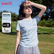 班尼路（Baleno）正肩短款短袖t恤女2025年夏季抽褶小心機緊身時(shí)尚休閑款圓領(lǐng)上衣