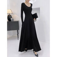 長(cháng)袖2025新款到腳踝早春款連衣裙女打底秋季莫代爾超長(cháng)款拖地長(cháng)裙 黑色長(cháng)袖常規款適合身高166以下 S S