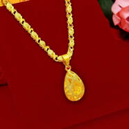 品飾匠越南沙金牡丹花吊墜女款 仿黃金色花開(kāi)富貴項鏈氣質(zhì)時(shí)尚久不掉色 桃心鏈+水滴