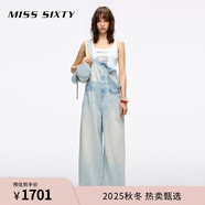 MISS SIXTY2025秋季新款牛仔連體褲女可調節肩帶懷舊直筒背帶褲 淺藍 M