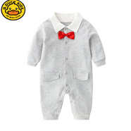 G.duck秋季新款嬰兒衣服3-12個(gè)月男女寶寶假兩件哈衣嬰幼兒背帶式哈衣潮 灰領(lǐng)結(紅)M127 66cm