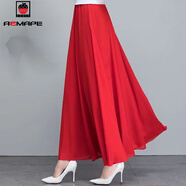 AEMAPE2026夏季新款雪紡半身裙女高腰到腳踝長(cháng)裙a字大擺裙時(shí)尚減齡顯瘦 紅色雪紡裙長(cháng)87cm 均碼 _腰1尺8-2尺9體80-150斤