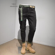 ANDSEEYOU 潮牌男士牛仔褲 2025春夏新款青年磨破時(shí)尚潮流鉛筆褲子精品男裝 NK428款 黑色 加絨 28