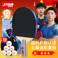 紅雙喜（DHS）乒乓球拍三星直拍雙面反膠H3006單拍兵兵拍附拍套