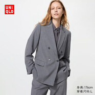優(yōu)衣庫女裝雙排扣茄克/外套通勤商務(wù)夾克25秋冬新款481603 484252 481603/05天灰色 M