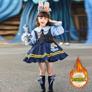 南糖三色女童瘋狂動(dòng)物城朱迪兔子警官兒童衣服冬裝套裝cos公主裙子 加絨朱迪假兩件 100 cm