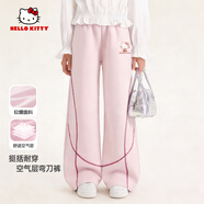 Hello Kitty凱蒂貓兒童褲子春裝春季新款洋氣女童闊腿褲薄款顯腿長(cháng)小女孩長(cháng)褲 蒂坐玫K落櫻粉 110