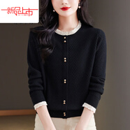 皮爾卡丹（pierre cardin）衫套頭蕾絲邊針織衫女2025新款春秋季寬松洋氣上衣毛衣打底衫 黑色今年流行的輕奢品牌 2XL 建議130-140斤