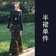 夏典素訂女王（SE.PSTP）素訂女王法式獨特漂亮掐腰套裝連衣裙子女早秋2025新款海邊度假松 黑色半裙【單件】繁花印花裙/初戀miu系小洋裙/出 S 40/45kg