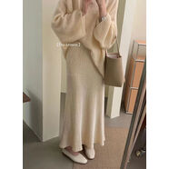 十三行2025秋冬新款韓國chic高級感氣質(zhì)魚(yú)尾裙絲絨半身裙女秋長(cháng)裙 杏色 S