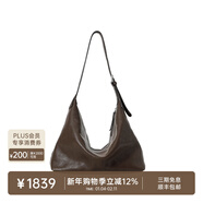 裘真新年禮物【明星推薦】經(jīng)典hobo包植鞣牛皮腋下通勤休閑餃子女包 咖啡色-大號 小包/大包