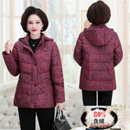 冪系羽絨服中老年媽1媽短款加厚加大I碼白鴨絨保暖輕便可脫帽紅色外套 紅花色加 免洗 厚款 3XL 【建議130-140斤】