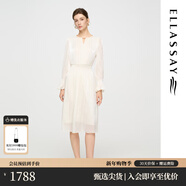 歌力思（ELLASSAY）2025早秋新款法式溫柔飄逸鎏光喇叭袖收腰連衣裙女EWD363Y03800 香檳杏 L