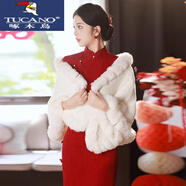 啄木鳥(niǎo)（TUCANO）新娘婚紗禮服披肩結婚禮旗袍敬酒服外套大毛領(lǐng)披肩短款斗篷冬季女 白色 均碼