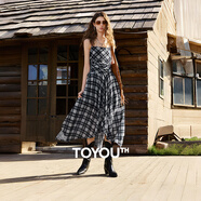 初語(yǔ)含羊毛柔軟針織吊帶連衣裙女2026春季新款中長(cháng)A字裙 黑白格子  M