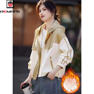 AEMAPE加厚外套女2025秋冬季新款加棉拼接夾克韓版寬松顯瘦時(shí)尚洋氣上衣 卡其色【有里布】 L 【建議100-115斤】
