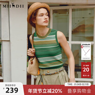 謎底套頭針織衫無(wú)袖女2024夏款復古文藝風(fēng)圓領(lǐng)條紋背心242MZ0854 松柏綠條 S