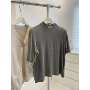 韓國胖妹妹半高領(lǐng)加厚磨毛短袖t恤女早春秋內搭打底衫上衣 花灰色 M 90斤內