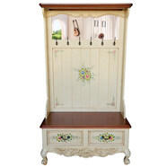 何佳功歐式美式鄉村衣帽架子掛衣架玄關(guān)換鞋柜門(mén)廳裝飾柜仿古家具0071 木色配做舊白色有鏡子：102x46x180cm要自