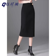 恰凡（QIAFAN）半身裙咖色毛呢包臀裙秋冬2025新款中長(cháng)裙韓版遮肚子一步裙靚冬裙 黑色  L L 21 2尺1 28碼