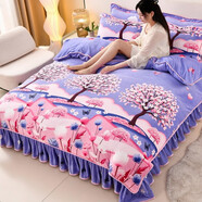 中掌柜冬季加厚2026新款牛奶絨四件套防靜電珊瑚絨被套床單法蘭絨床上用 十里桃花 床單款 2.0m床四件套[被套220x240cm