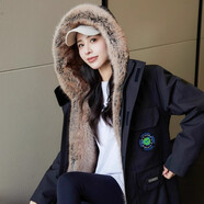 Mad Cortes2025新款中長(cháng)款風(fēng)衣派克服可拆卸仿貂皮大衣皮毛一體外套女 黑色 （內膽可拆卸） 加毛袖 XL  建議140-155斤