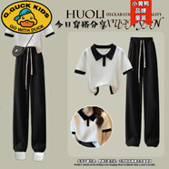 G.duck女大童13歲女孩套裝衣服14初中生夏季15短袖上衣兩件套16百搭套裝 白色上衣+黑褲 170 適合160-170cm年齡14-15歲cm