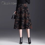 塔馳密司（touchmiss）2026新款印花半身裙媽媽款a字裙秋冬毛呢大花半裙女中長(cháng)裙傘裙 紅花(裙長(cháng)72cm). 2XL 腰圍2尺3