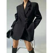 AcupStudio江右上歐美風(fēng)感西裝外套寬松別針大版炸街小眾西服 黑色 S S