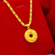 品飾匠越南沙金牡丹花吊墜女款 仿黃金色花開(kāi)富貴項鏈氣質(zhì)時(shí)尚久不掉色 桃心鏈+平安扣