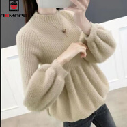 AEMAPE仿貂絨半高領(lǐng)毛衣女2025新款秋冬外穿套頭燈籠袖套頭針織衫本命年 卡其色 2XL 125-145斤
