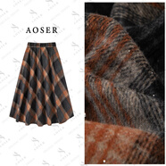 AOSER厚款格子A型老錢(qián)風(fēng)半身裙時(shí)尚百搭潮流女裝8663 黃灰格 均碼 均碼(80-145)