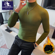 傳奇保羅半高領(lǐng)長(cháng)袖打底衫男t恤秋冬季加絨純色韓版修身中領(lǐng)緊身內搭上衣 軍綠色（加絨） 加厚 3XL (155-165斤)