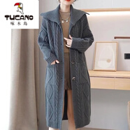 啄木鳥(niǎo)（TUCANO）針織衫女外套秋冬長(cháng)款大翻領(lǐng)2026百搭開(kāi)衫寬松毛衣加厚粗線(xiàn) 深灰色 2XL