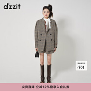 DZZIT地素千鳥(niǎo)格西裝外套春秋復古學(xué)院風(fēng)美拉德設計感女 黃褐色 M