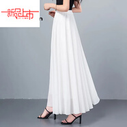 皮爾卡丹（pierre cardin）2025新款雪紡半身長(cháng)裙女夏季高腰沙灘裙子跳舞半截大擺裙子a字 白色雪紡【腰圍1尺8到3尺】 180度裙長(cháng)90厘米適合高166-175【