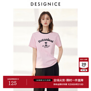 迪賽尼斯（DESIGNICE）2024年夏季新款美式復古風(fēng)百搭簡(jiǎn)約印花圓領(lǐng)短袖T恤女 粉色 S