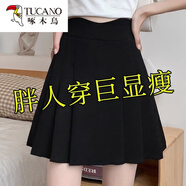 啄木鳥(niǎo)（TUCANO）高腰半身裙女a(chǎn)字百褶裙胖妹妹裙子夏遮肚顯瘦短裙黑色短褲裙大碼 黑色 3XL 【建議140-150斤】