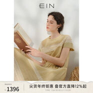 EIN言文藝復古法式宮廷風(fēng)浪漫蕾絲拼接圓領(lǐng)絲棉連衣裙夏季新款 淺杏 L