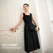 太平鳥(niǎo)紙片人天鵝裙吊帶連衣裙氣質(zhì)U領(lǐng)無(wú)袖連身裙子夏新款通勤女 黑色 L 165