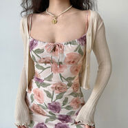 歐美風(fēng)多色薄款長(cháng)袖針織開(kāi)衫上衣女修身短款v領(lǐng)小外套 杏色 S S