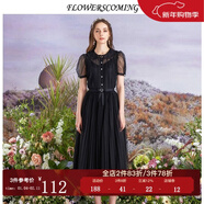 flowerscoming花兒開(kāi)了夏季新款粉色淑女網(wǎng)紗顯瘦半身裙甜美氣質(zhì)減齡中長(cháng)裙高腰 黑色 L