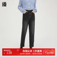 播做舊牛仔褲鉛筆褲高腰顯瘦通勤休閑女DDQ4KD5424 K40黑色 M