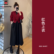 AEMAPE安可拉紅連衣裙女2025春秋冬裝一整套穿搭本命年紅色上衣女裝裙子 MX-A246_紅色上衣 XL 建議120-140斤