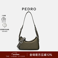 PEDRO新年禮物牛皮秋千包DEMI系列單肩腋下通勤斜挎包女包PW2-75210163 PW2-75210163-11苔蘚綠Military Green S