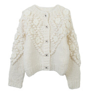 毛衣溫柔2023秋冬新款女裝圓領(lǐng)長(cháng)袖手鉤百搭寬松棒針針織開(kāi)衫外套 17773白色 S