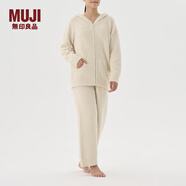 MUJI女式 發(fā)熱毛毛紗家居連帽開(kāi)衫 女士睡衣上衣單件家居服秋冬季保暖 米色 S-M (160/84A)