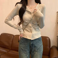 SIN.CYC小紅書(shū)爆款不規則polo領(lǐng)褶皺上衣女春秋新款正肩修身顯瘦外穿打底 卡其色[商城品質(zhì)] M(80斤95斤) 均碼